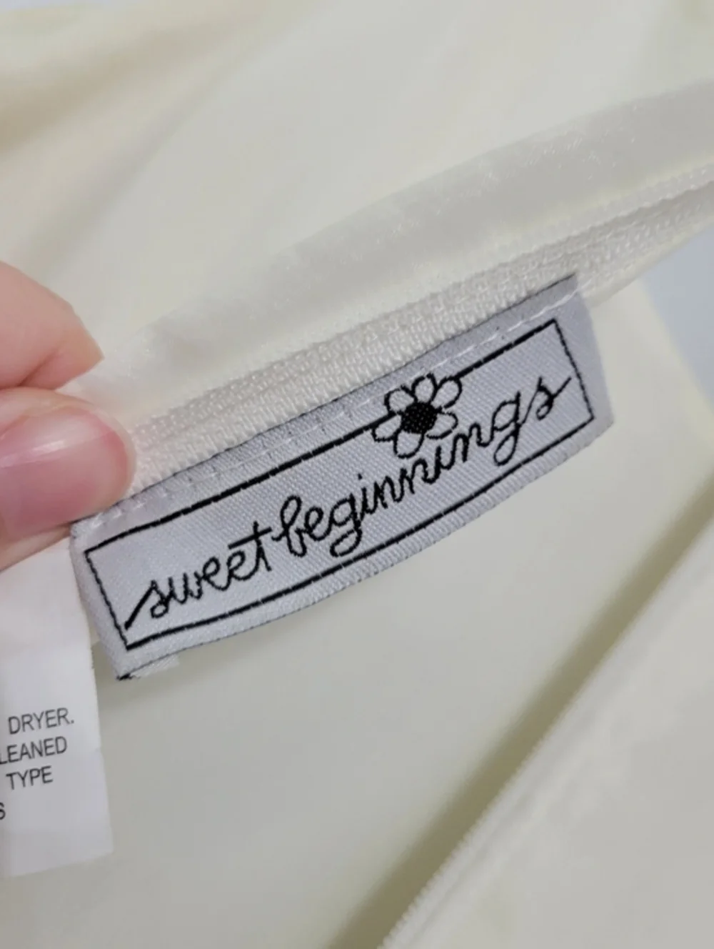 Sweet Beginnings‎ Flower Girl Dress Size 8 Ivory Off White w/ Gray Sash